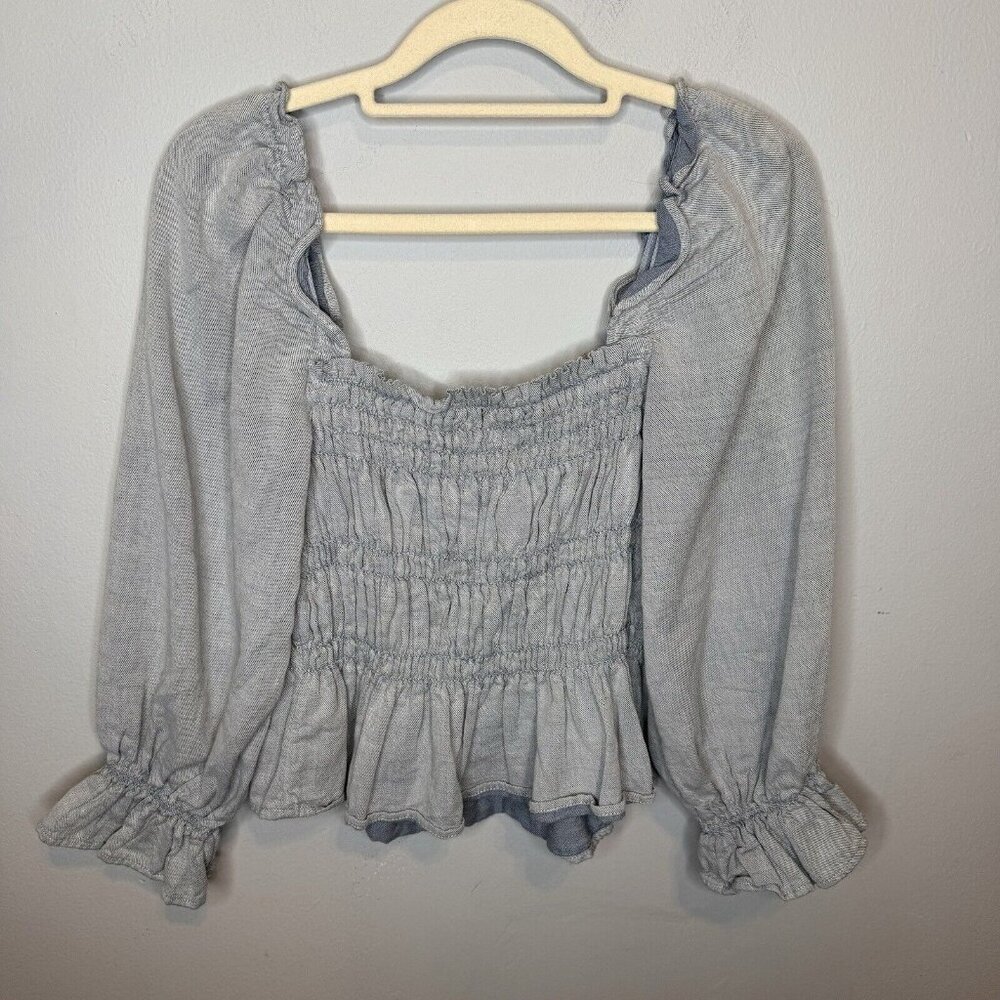 Who What Wear Smocked Blouse XS Half Balloon Sleeve Square Neck Extra Small - Picture 2 of 4